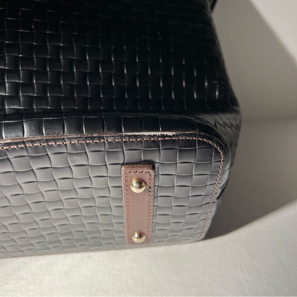 Dooney & Bourke Woven Leather Tote Black Brown Trim Shoulder Bag - Picture 3 of 16